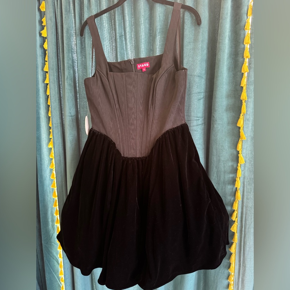 STAUD Corset Velvet Mini Dress – Black, Size 10 (NWT)